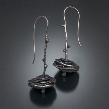 Industrial Flower Stand Hook Earrings Sterling Silver Oxidized