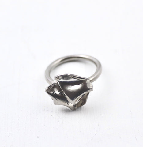 Fold Top Crumple Ring in Oxidized Silver