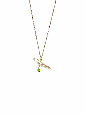 Ophelia Single Drop Necklace set with White Topaz, Peridot and Labrodorite