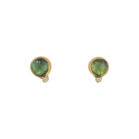Brazilian Deep Green Cabochon Tourmaline Earrings