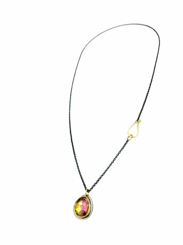 Large Rose Cut Bicolored Tourmaline Set Necklace in 18k Gold