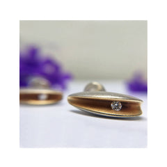 Front diamond silver shell stud earrings with 22K gold plated interior