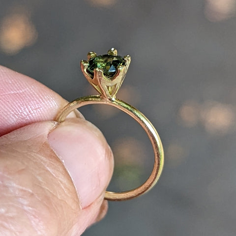 9 mm Round Green Amethyst 18k Gold Cup and Oxidised Silver Ring