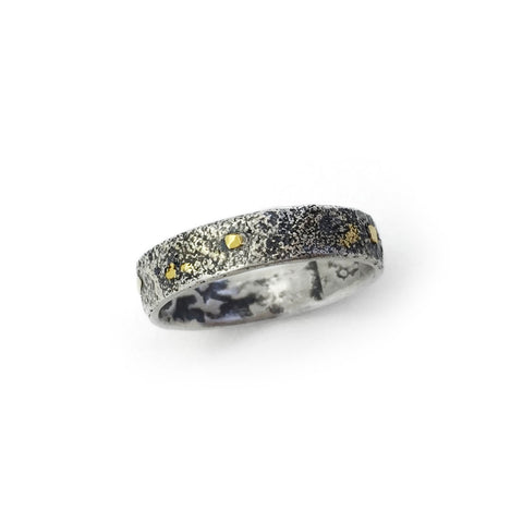 24k Gold & Oxidized Sterling Silver Flat Style "Fusion" Band