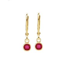 Round Natural Ruby Bezel Lever Back Earrings in 14k Gold