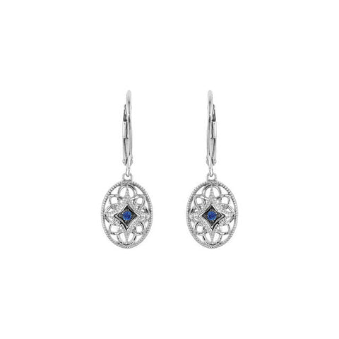 Sterling Silver Sapphire & .07 CTW Diamond Earrings