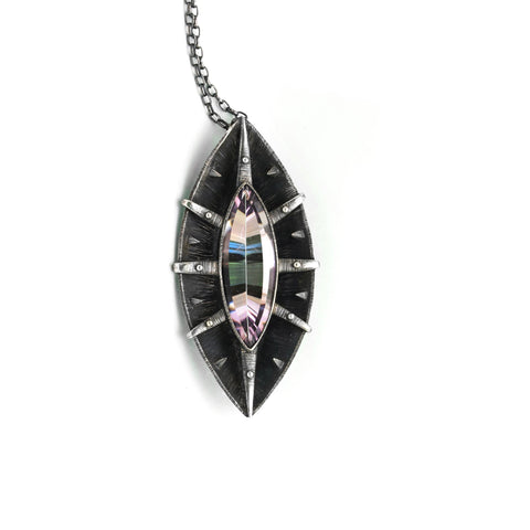 Geometrical Faceted Round Post with Smokey Quartz and Black Diamonds