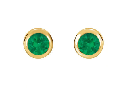 14K Gold 3mm Diamond or Emerald Geometric Earrings