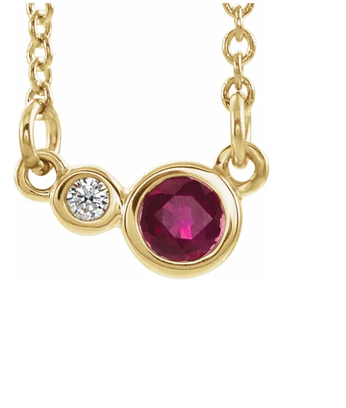 14k Gold 3 MM Ruby and 0.02 CTW Diamond Necklace
