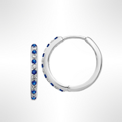 14k White Gold Diamond and Sapphire Hinged Hoop Earrings