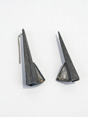 Smoky Crystal Triangle Earrings | Hand Etched Silver