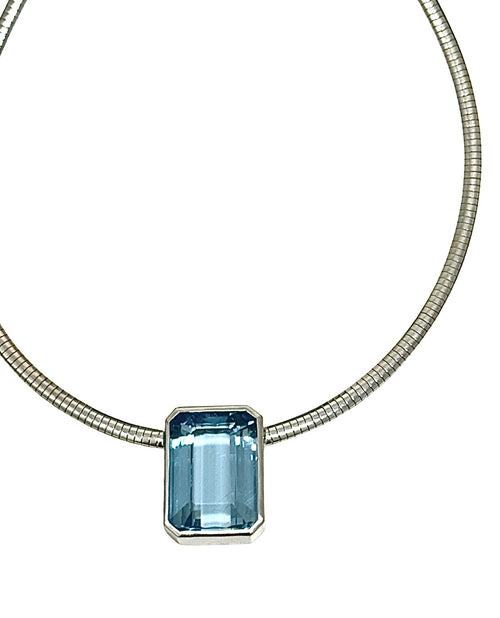 Rectangle Blue Topaz Pendant with 4 mm Cubetto Chain