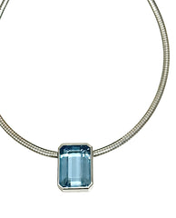 Rectangle Blue Topaz Pendant with 4 mm Cubetto Chain