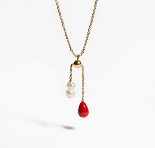 Red Coral Necklace with Freshwater Pearls
