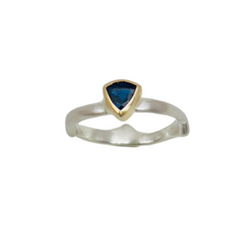Twig Stacking Ring with 14K Yellow Gold Bezel & 1/2 Carat Trillion Cut Natural Sapphire
