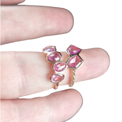 14k Rose Gold Ring with Five Rose Cut  Pink Sapphires