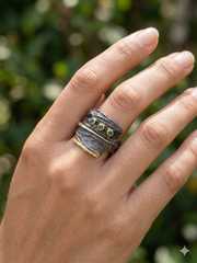 Textured Band Ring with Gold Accents with 2.25 mm Lab Emerald