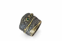 Textured Band Ring with Gold Accents with 2.25 mm Lab Emerald