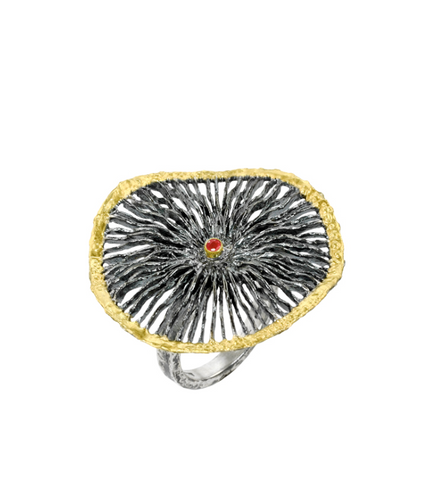 Apostolos Statement Ring with three Rubies and 18k Gold Highlight