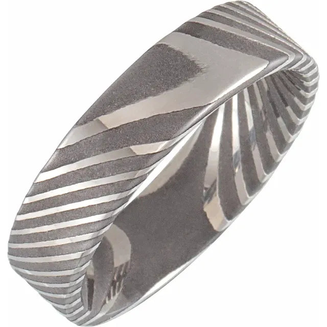 Damascus Steel Flat Shape 6 mm Patterned Comfort Fit Band – Lireille