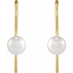14K Yellow Cultured White Akoya Pearl Wire Earrings