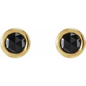 14k Gold Cabochon 4 mm Natural Rainbow Moonstone Bezel-Set Solitaire Stud Earrings