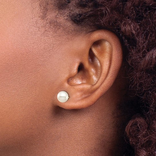 7.5 mm Black Freshwater Cultured Round Pearl Gold Stud Earrings