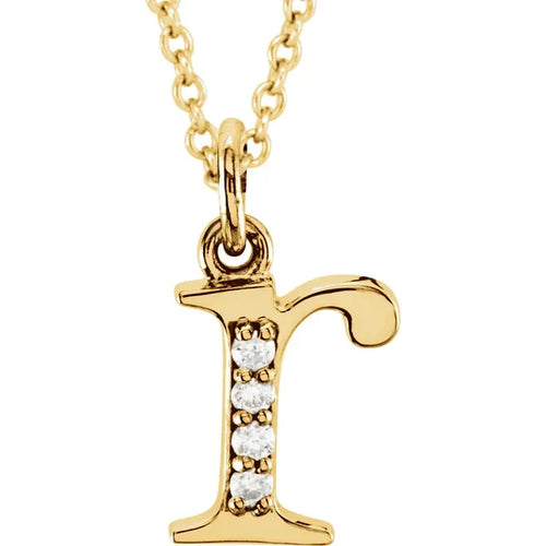 14K Yellow 0.02 CTW Natural Diamond Lowercase Initial  16" Necklace