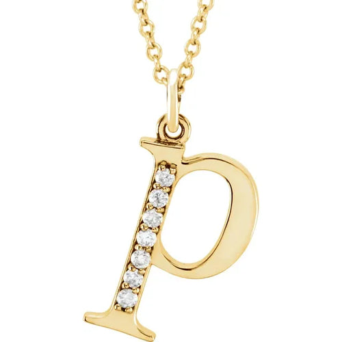 14K Yellow .03 CTW Natural Diamond Lowercase Initial  16" Necklace