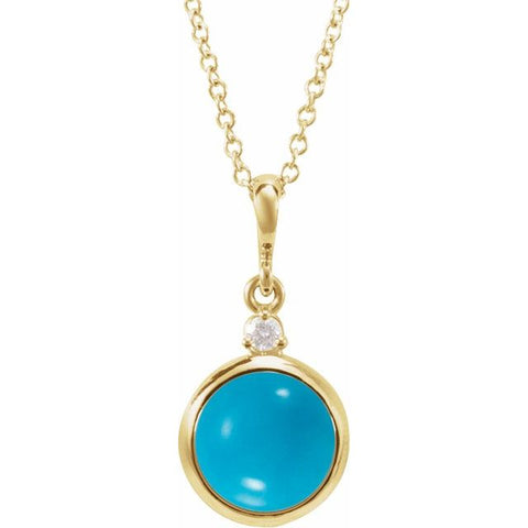 14K Gold Natural Turquoise and Diamond Necklace