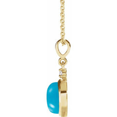 14K Yellow Natural Round Turquoise and Diamond Necklace