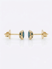 Teal Sapphire Hexagon Bezel Earrings | 18K Gold