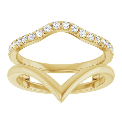14K Yellow 1/4 CTW Natural Diamond Accented V-Shaped Ring Guard Wedding Band