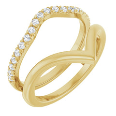 14K Yellow Natural Diamond Accented V-Shaped Ring Guard Wedding Band