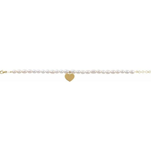 Freshwater Pearl & 14K Yellow Gold Heart Charm Bracelet