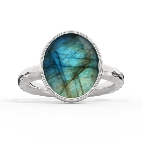 Oval Labradorite 14K White Gold Ring - Custom