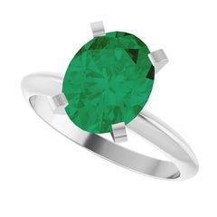 Platinum 9x7 mm Oval Lightweight  4-Solitaire Engagement Ring with Lab-Emerald