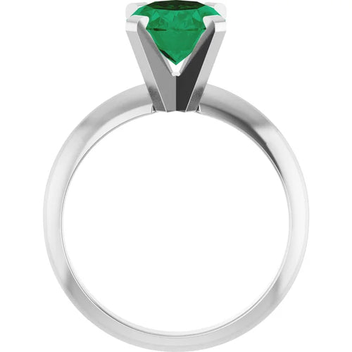 Platinum 9x7 mm Oval Lightweight  4-Solitaire Engagement Ring with Lab-Emerald