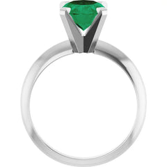 Platinum 9x7 mm Oval Lightweight  4-Solitaire Engagement Ring with Lab-Emerald