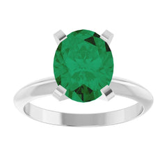 Platinum 9x7 mm Oval Lightweight  4-Solitaire Engagement Ring with Lab-Emerald