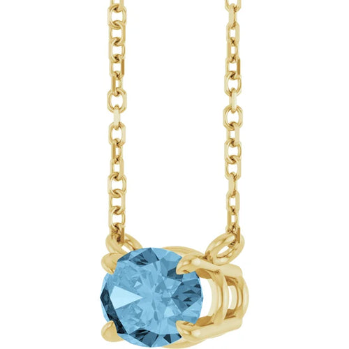 14K Yellow Gold Oval Aquamarine 4-Prong Set Solitaire Pendant