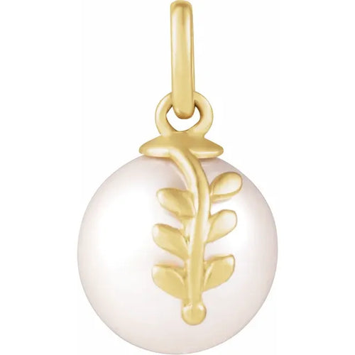 14K Yellow Gold Floral Akoya Pearl Pendant