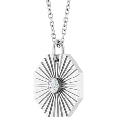 14K Gold Diamond Retro Radiant Design Medallion Pendant