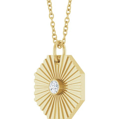 14K Gold Diamond Retro Radiant Design Medallion Pendant