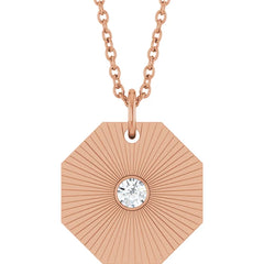 14K Gold Diamond Retro Radiant Design Medallion Pendant