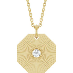 14K Gold Diamond Retro Radiant Design Medallion Pendant