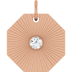 14K Gold Diamond Retro Radiant Design Medallion Pendant