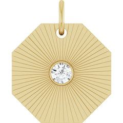 14K Gold Diamond Retro Radiant Design Medallion Pendant
