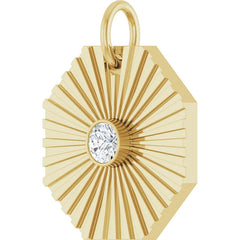 14K Gold Diamond Retro Radiant Design Medallion Pendant