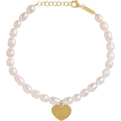 Freshwater Pearl & 14K Yellow Gold Heart Charm Bracelet